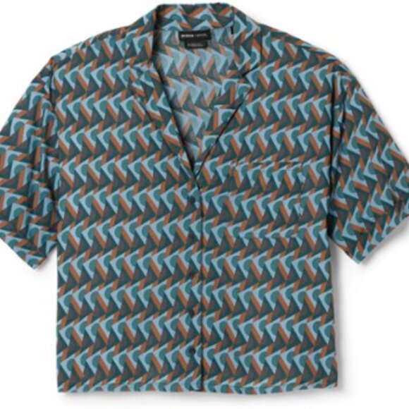 prAna Iguala Top – High Tide Retro Geo, Short Sleeve Button-Up (Women’s S, NWOT) - Picture 1 of 16
